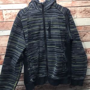 lululemon athletica Black & Gray Striped Full-Zip Hoodie with Lime Highlights